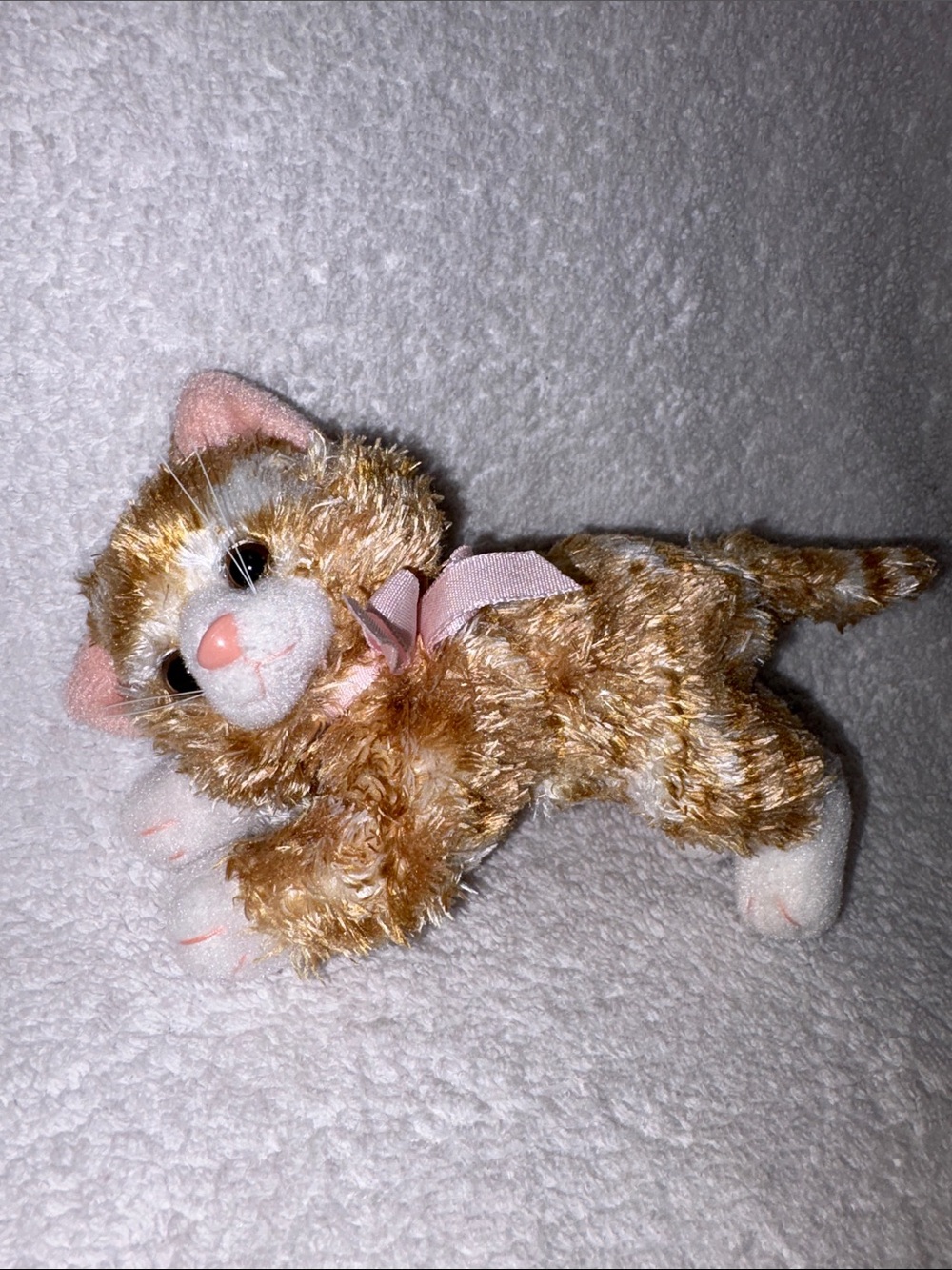 Russ Berrie Plush Ginger White orange tabby kitty cat Pink Ribbon Plush